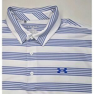 Under Armour Polo Shirt Men 2XL Blue Striped Loose Golf Short Sleeve Limited Use